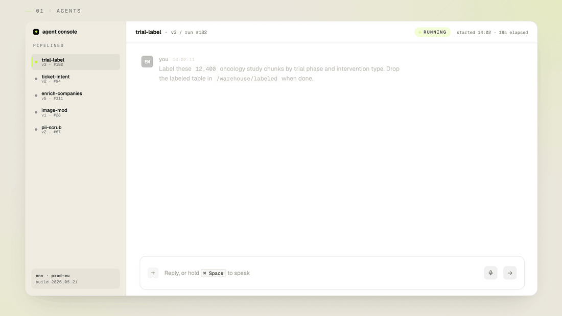 Agent console: tool calls, classification batch, voice mode